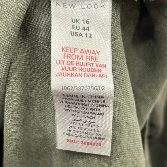 New Look Olive Green Embroidered Floral Midi Button Front Boho Shirt Dress Sz 16 - Picture 4 of 7